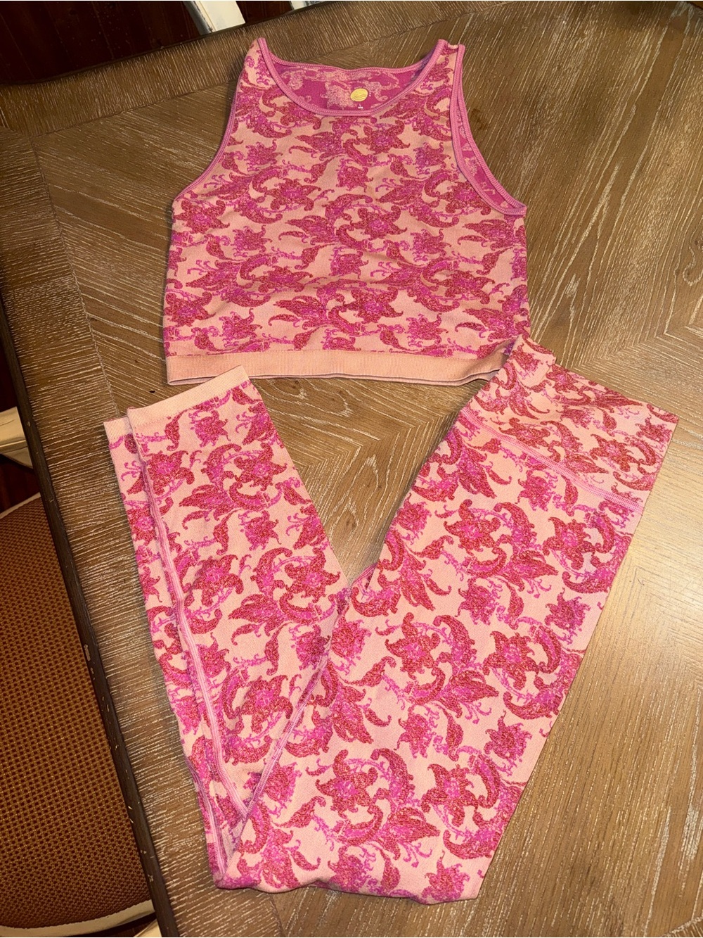 Anthropologie Daily Practice Garden Legging JACQUARD Pink Yoga Size L